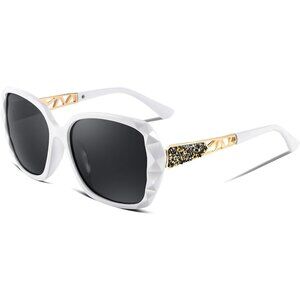 Women's White Crystal Square Sunglasses Sparkling Composite Shiny Frame Design